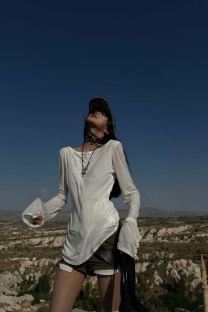 WARDEN EDGE Asymmetric Long Sleeve T-Shirt with Raw Edge Details