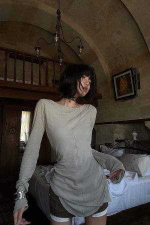 WARDEN EDGE Asymmetric Long Sleeve T-Shirt with Raw Edge Details