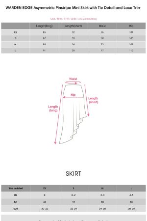 WARDEN EDGE Asymmetric Pinstripe Mini Skirt with Tie Detail and Lace Trim