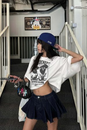 WARDEN EDGE Asymmetric Pleated Denim Mini Skirt with Built-in Shorts