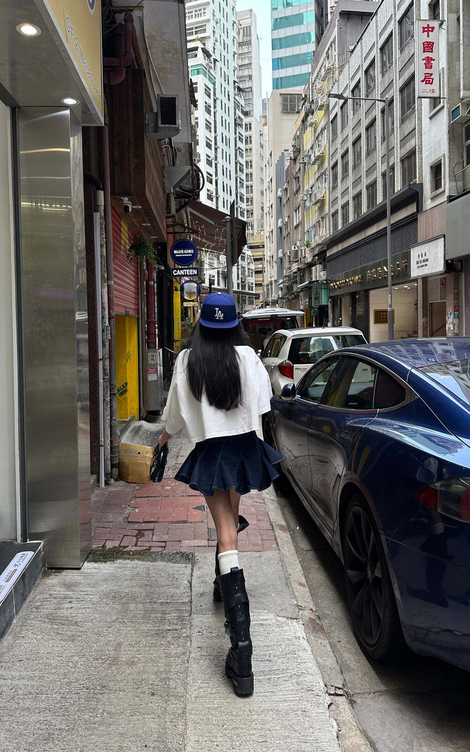 WARDEN EDGE Asymmetric Pleated Denim Mini Skirt with Built-in Shorts WARDEN EDGE Asymmetric Pleated Denim Mini Skirt with Built-in Shorts