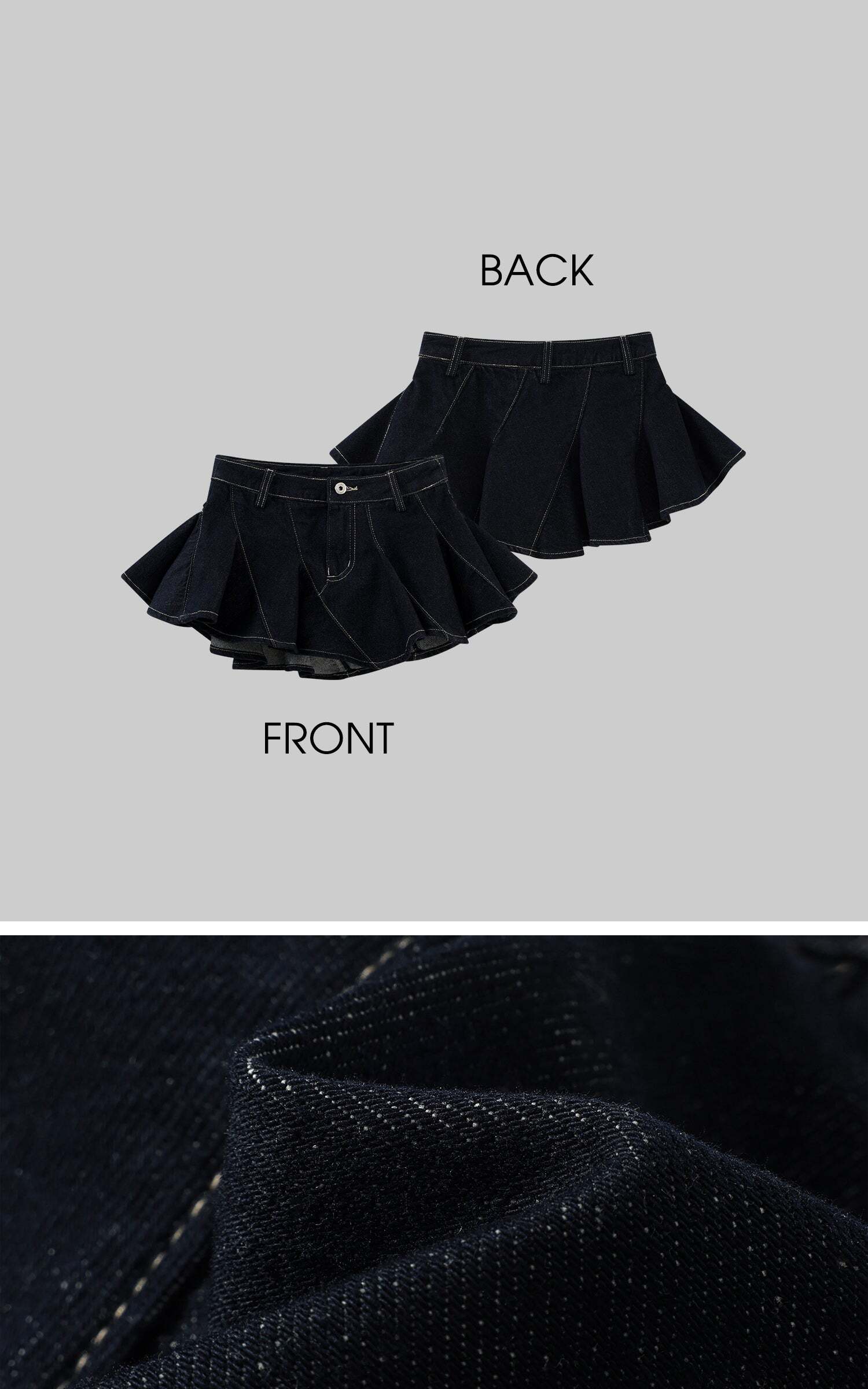 WARDEN EDGE Asymmetric Pleated Denim Mini Skirt with Built-in Shorts WARDEN EDGE Asymmetric Pleated Denim Mini Skirt with Built-in Shorts