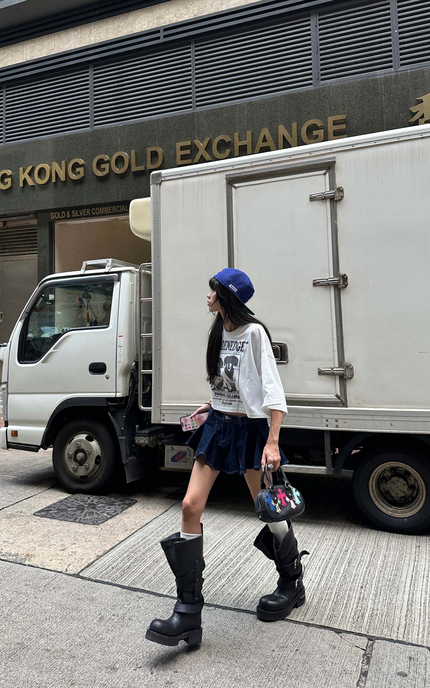 WARDEN EDGE Asymmetric Pleated Denim Mini Skirt with Built-in Shorts WARDEN EDGE Asymmetric Pleated Denim Mini Skirt with Built-in Shorts