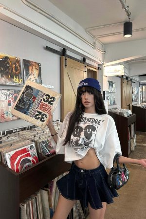 WARDEN EDGE Asymmetric Pleated Denim Mini Skirt with Built-in Shorts