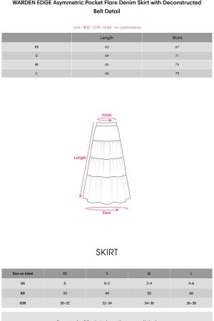 WARDEN EDGE Asymmetric Pocket Flare Denim Skirt with Deconstructed Belt Detail