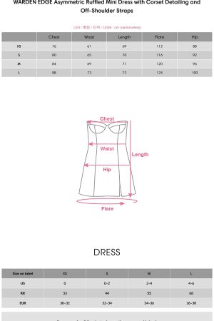 WARDEN EDGE Asymmetric Ruffled Mini Dress with Corset Detailing and Off-Shoulder Straps