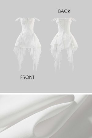 WARDEN EDGE Asymmetric Ruffled Mini Dress with Corset Detailing and Off-Shoulder Straps