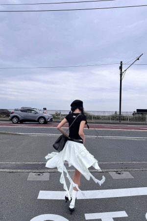 WARDEN EDGE Asymmetrical Skirt with Lace Streamers