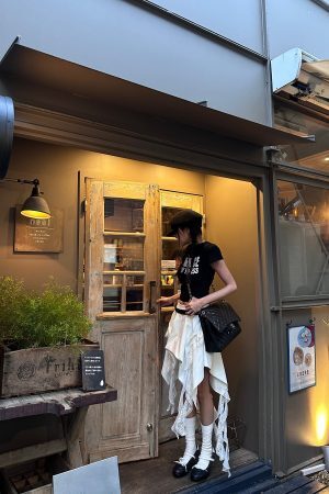 WARDEN EDGE Asymmetrical Skirt with Lace Streamers