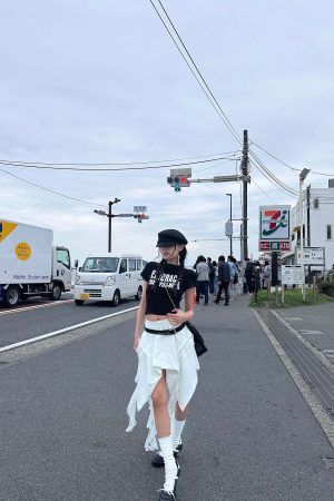 WARDEN EDGE Asymmetrical Skirt with Lace Streamers