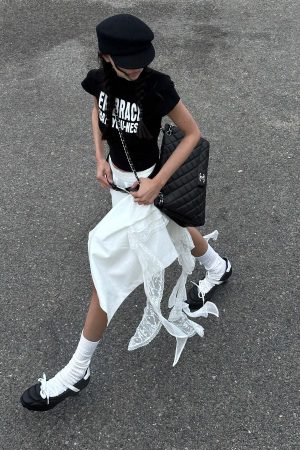 WARDEN EDGE Asymmetrical Skirt with Lace Streamers