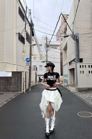 WARDEN EDGE Asymmetrical Skirt with Lace Streamers