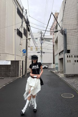 WARDEN EDGE Asymmetrical Skirt with Lace Streamers