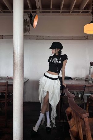 WARDEN EDGE Asymmetrical Skirt with Lace Streamers