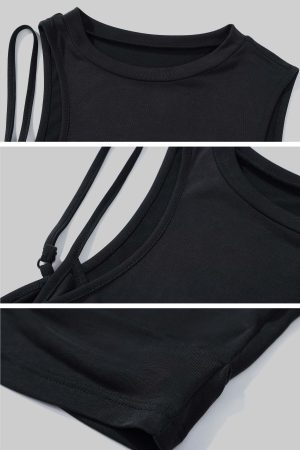 WARDEN EDGE Asymmetrical Strap Cropped Tank Top