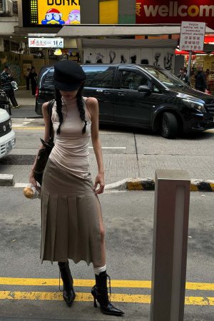 WARDEN EDGE Asymmetrical vest with skirt & pleated skirt set