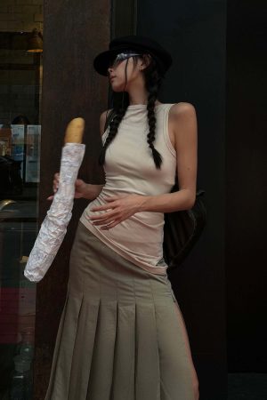 WARDEN EDGE Asymmetrical vest with skirt & pleated skirt set