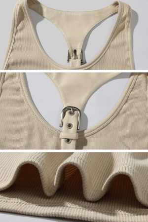WARDEN EDGE Beige Ribbed Buckle Tank Top