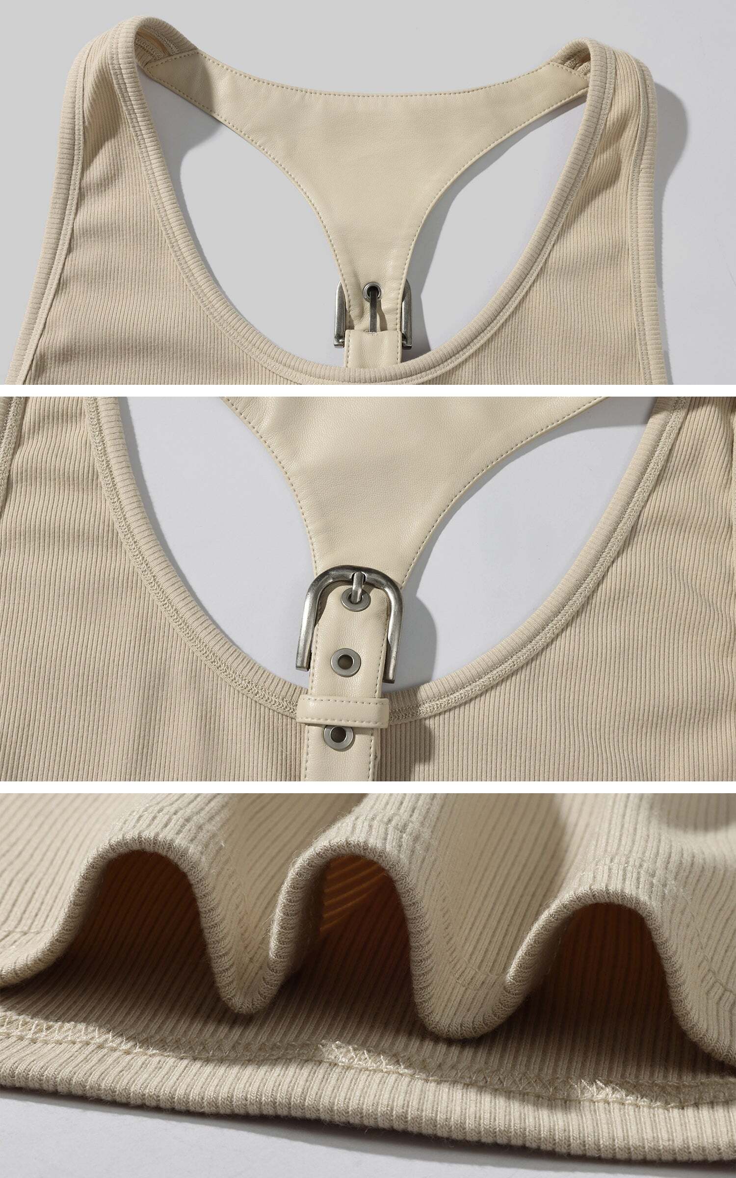 WARDEN EDGE Beige Ribbed Buckle Tank Top WARDEN EDGE Beige Ribbed Buckle Tank Top