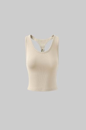 WARDEN EDGE Beige Ribbed Buckle Tank Top