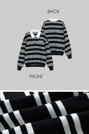 WARDEN EDGE Black Striped Polo Knit T-Shirt