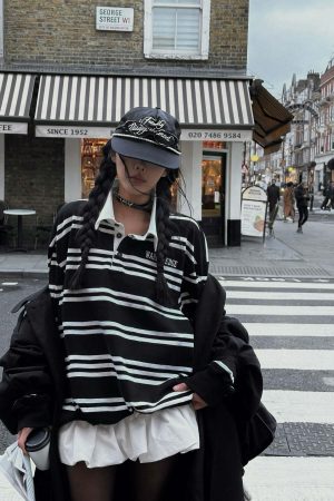 WARDEN EDGE Black Striped Polo Knit T-Shirt