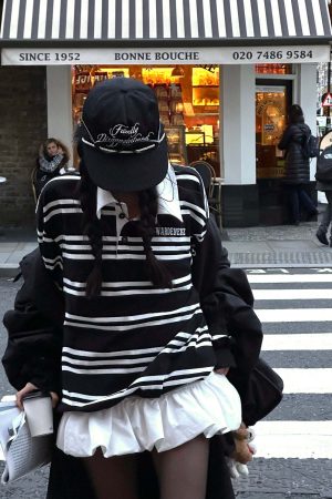 WARDEN EDGE Black Striped Polo Knit T-Shirt