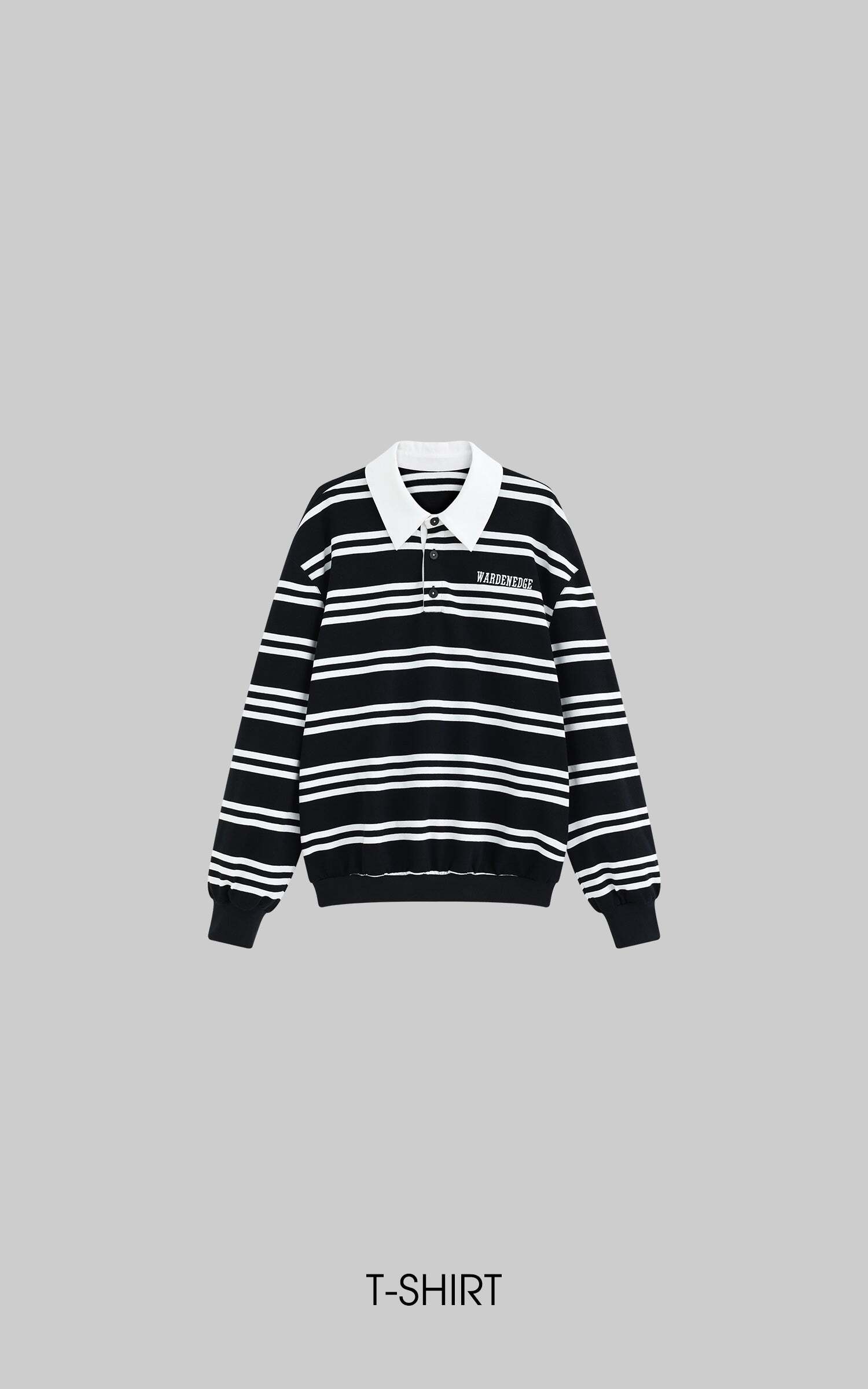 WARDEN EDGE Black Striped Polo Knit T-Shirt WARDEN EDGE Black Striped Polo Knit T-Shirt