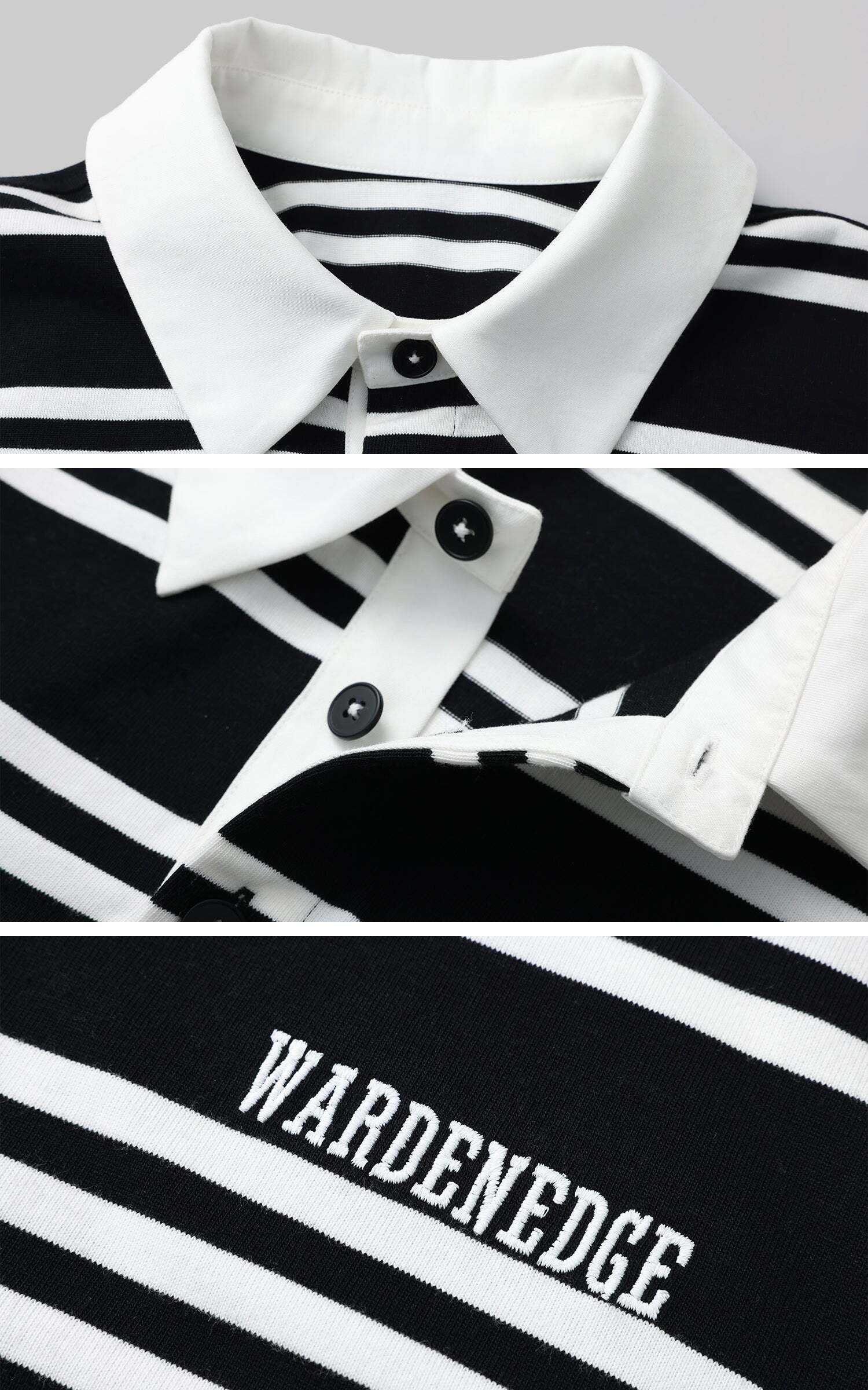 WARDEN EDGE Black Striped Polo Knit T-Shirt WARDEN EDGE Black Striped Polo Knit T-Shirt