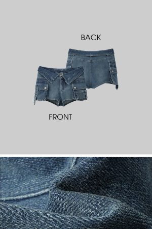 WARDEN EDGE Collar-Waist Deconstructed Denim Shorts