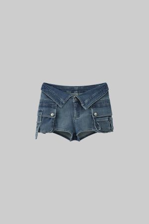 WARDEN EDGE Collar-Waist Deconstructed Denim Shorts
