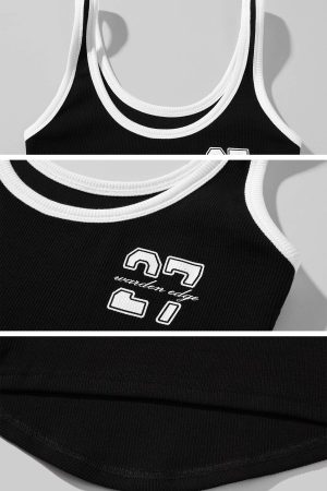 WARDEN EDGE Contrast Binding Tank with Arch Hem and College Lettering