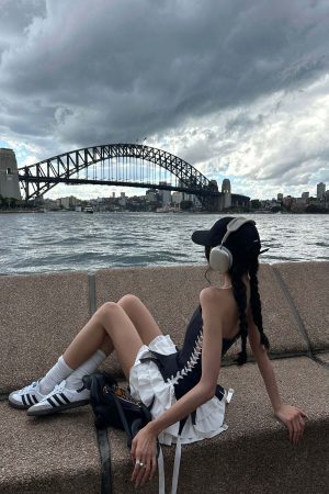 WARDEN EDGE Corset Dress with Tiered Pleated Hem and Side Lace-Up Detail