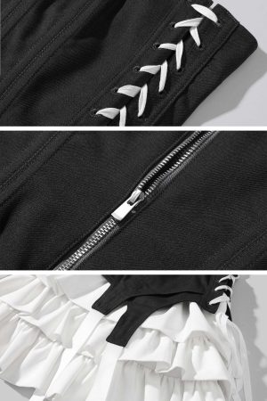 WARDEN EDGE Corset Dress with Tiered Pleated Hem and Side Lace-Up Detail