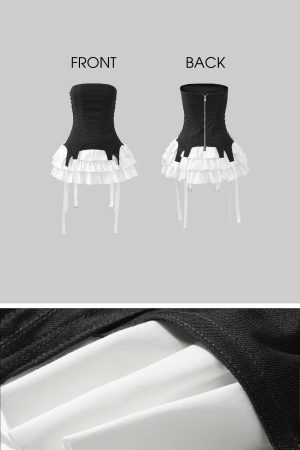 WARDEN EDGE Corset Dress with Tiered Pleated Hem and Side Lace-Up Detail