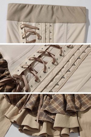 WARDEN EDGE Corset Mini Dress with Plaid Layers