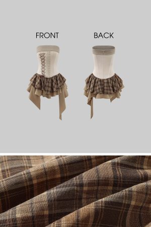 WARDEN EDGE Corset Mini Dress with Plaid Layers