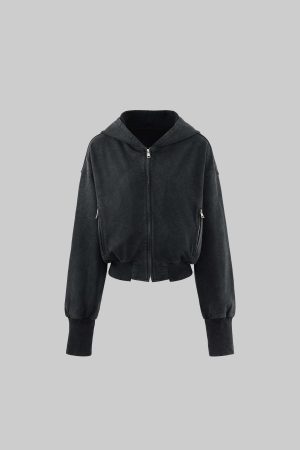 WARDEN EDGE Cropped Hoodie Minimal Streetwear Pullover with Graphic Back Print