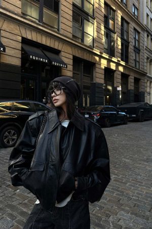 WARDEN EDGE Cropped Leather Jacket with Epaulettes and Utility Pockets