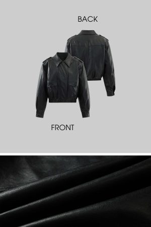 WARDEN EDGE Cropped Leather Jacket with Epaulettes and Utility Pockets