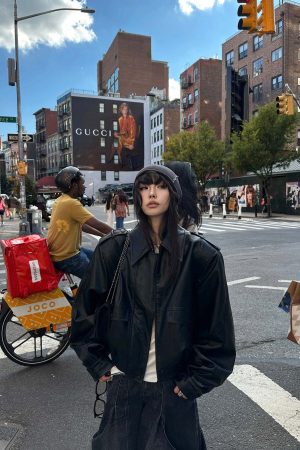 WARDEN EDGE Cropped Leather Jacket with Epaulettes and Utility Pockets