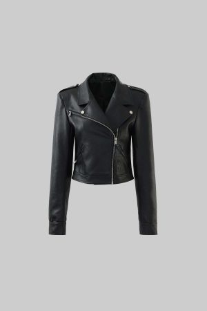 WARDEN EDGE Cropped Leather Jacket with Zipper Detail