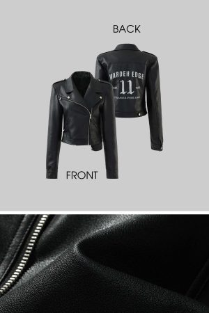 WARDEN EDGE Cropped Leather Jacket with Zipper Detail