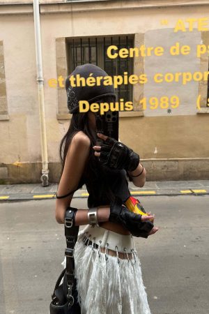 WARDEN EDGE Deconstructed Feather Fringe Skirt