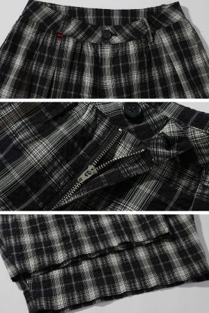 WARDEN EDGE Distorted Plaid Wide-Leg Trousers