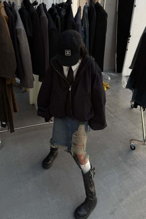 WARDEN EDGE Distressed Denim Midi Skirt with Asymmetrical Hem