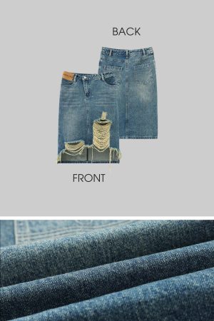 WARDEN EDGE Distressed Denim Midi Skirt with Asymmetrical Hem