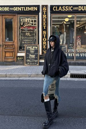 WARDEN EDGE Distressed Denim Midi Skirt with Asymmetrical Hem