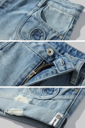 WARDEN EDGE Distressed Denim Shorts with Folded Hem & Ring Stitch