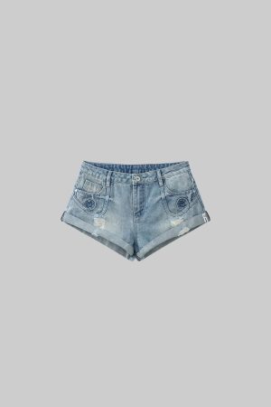 WARDEN EDGE Distressed Denim Shorts with Folded Hem & Ring Stitch